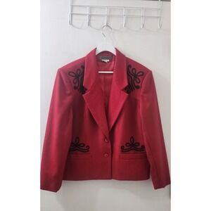 Appointments Vintage Red Wool Blend Soutache Embroidered Blazer Jacket RE745 16